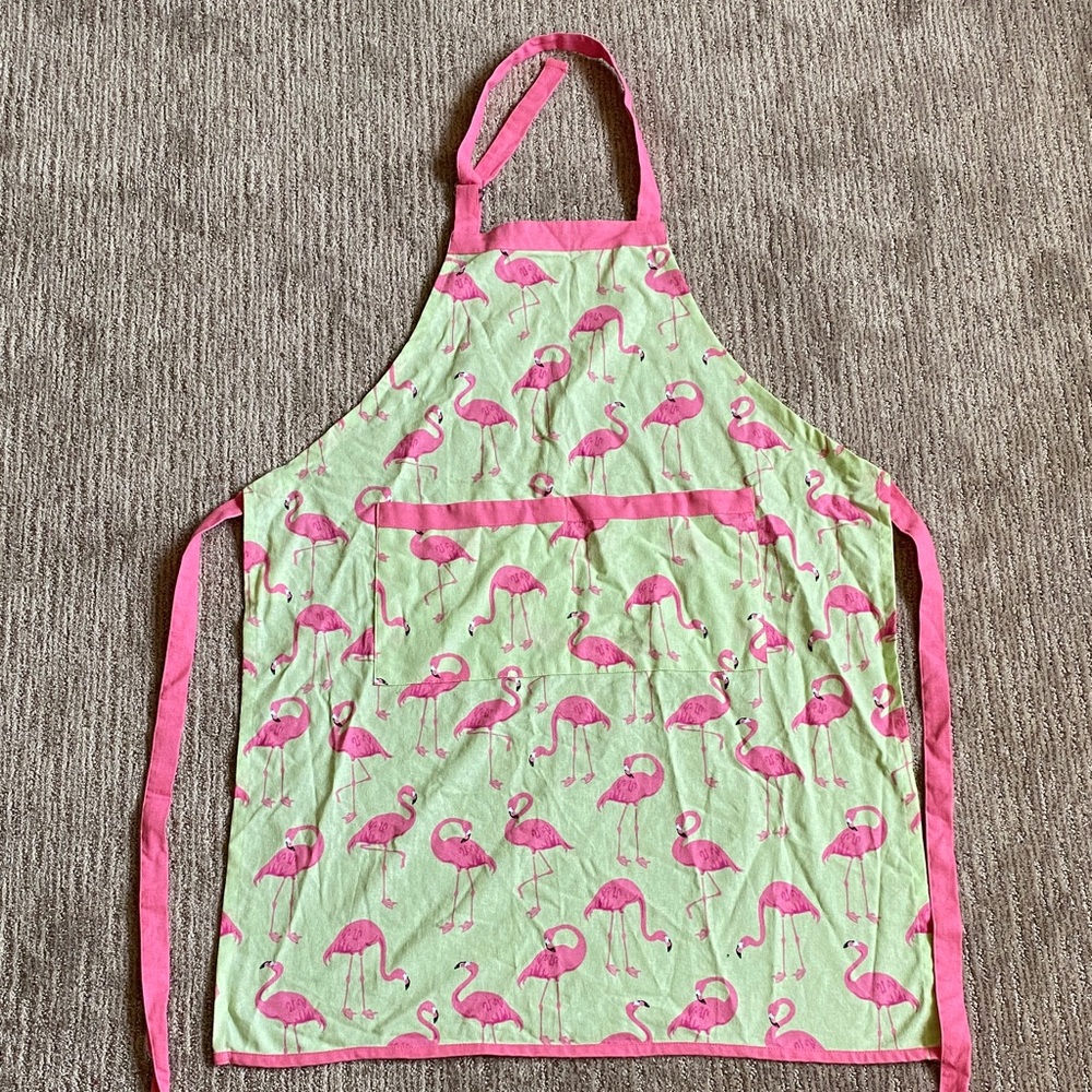 100% Cotton Green and Pink Flamingo Kitchen Apron